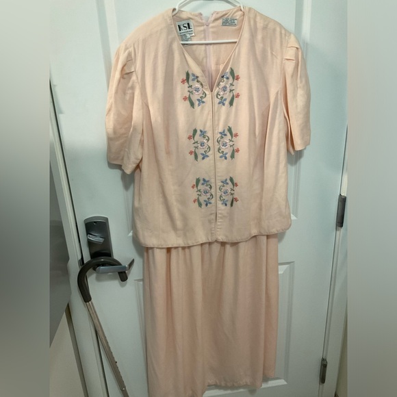 Size 20 vintage shell pink linen cotton rayon dress - Picture 1 of 7